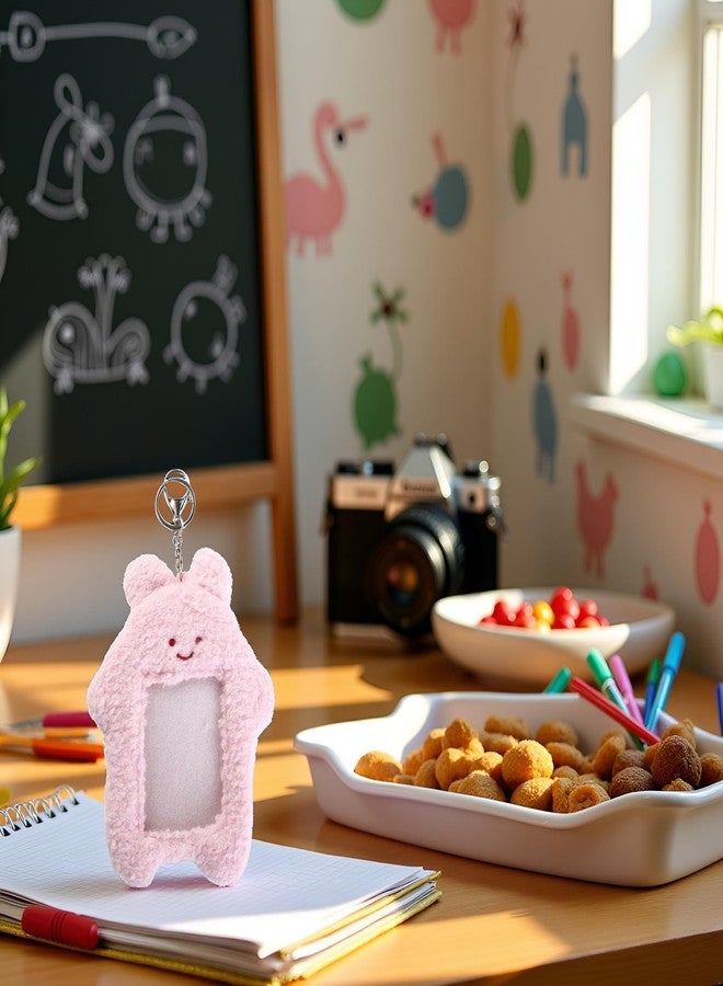 Zhuluck Pink Cute Plush Photocard Holder with Keychain, Cartoon Bear Rabbit Cat Photo Sleeve Cartoon Plush Photo Sleeve Protective Case Photo Albums, Cute Photocard Holder, Frames Accessories - Image 5